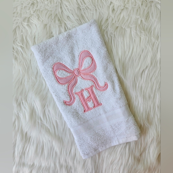 Other - New White Towel with Pink Bow Monogram